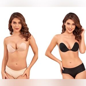 Seamless Strapless Push-Up Bra - Black and Nude cup size D